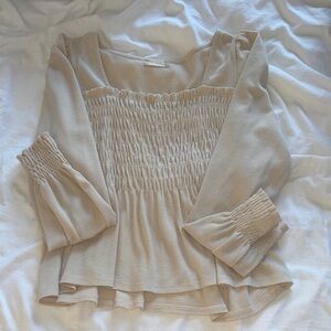 Altar'd State Cream Smocked Blouse